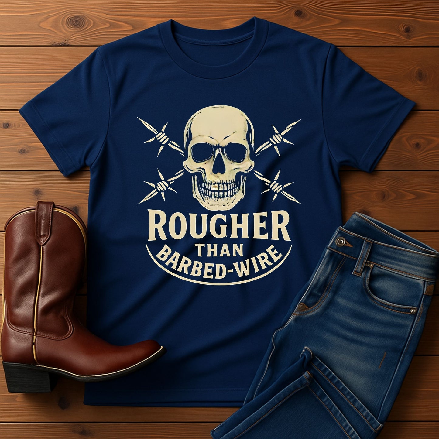 Rougher Than Barbed Wire Skull T-Shirt