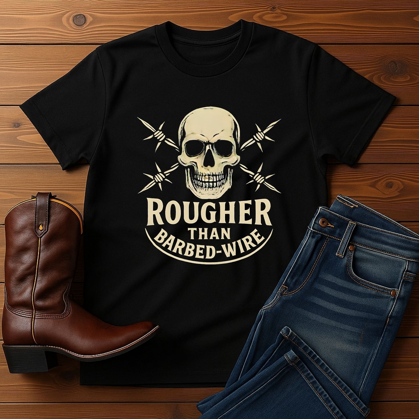 Rougher Than Barbed Wire Skull T-Shirt
