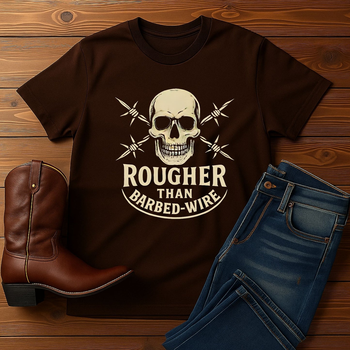 Rougher Than Barbed Wire Skull T-Shirt